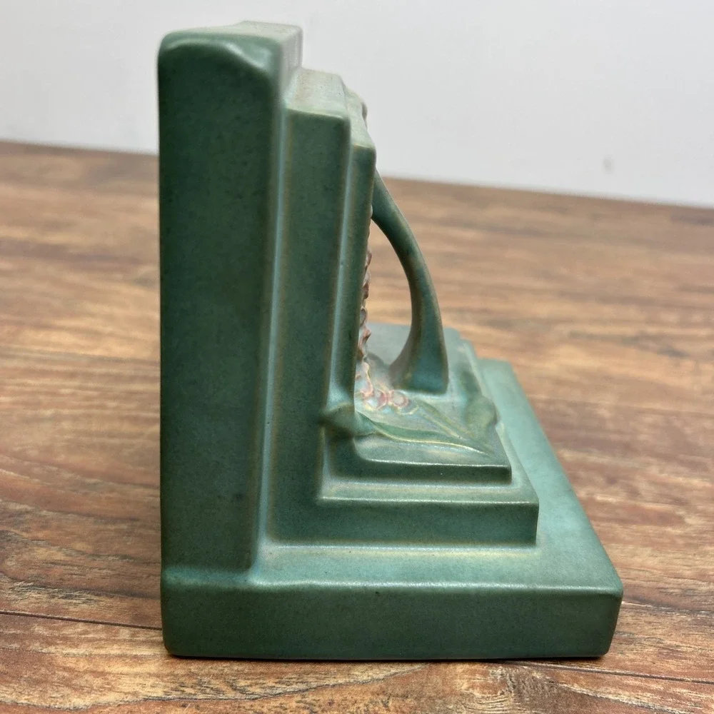 Roseville Pottery Foxglove Bookends Art‎ Pottery Ceramic Green Pink 5.75